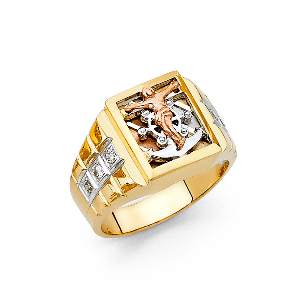 14K 3C CZ MENS RING