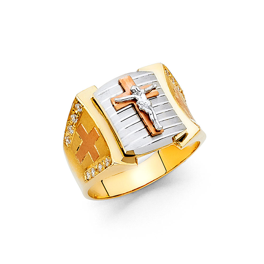 14K 3C CZ MENS RING
