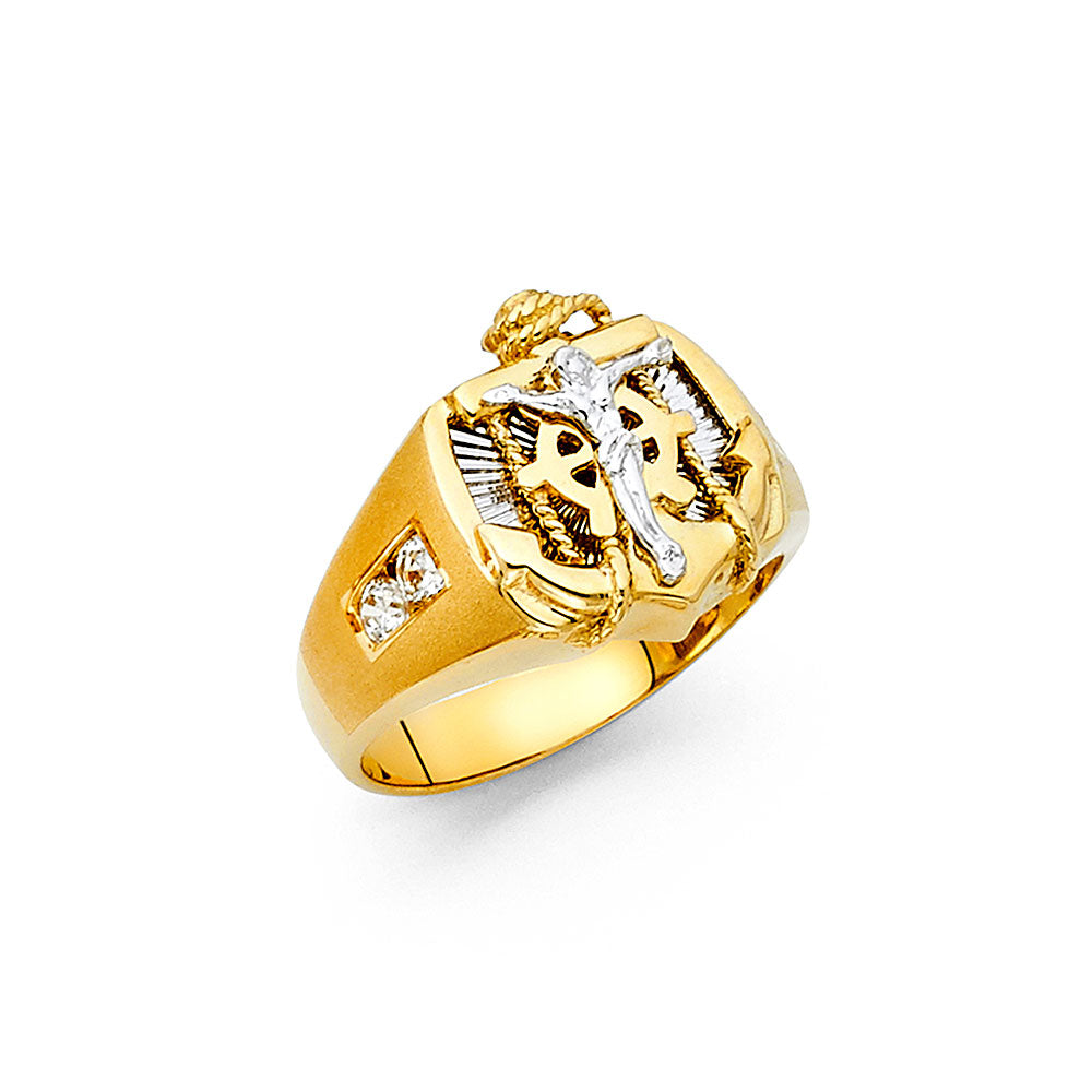 14K 2T CZ MENS RING