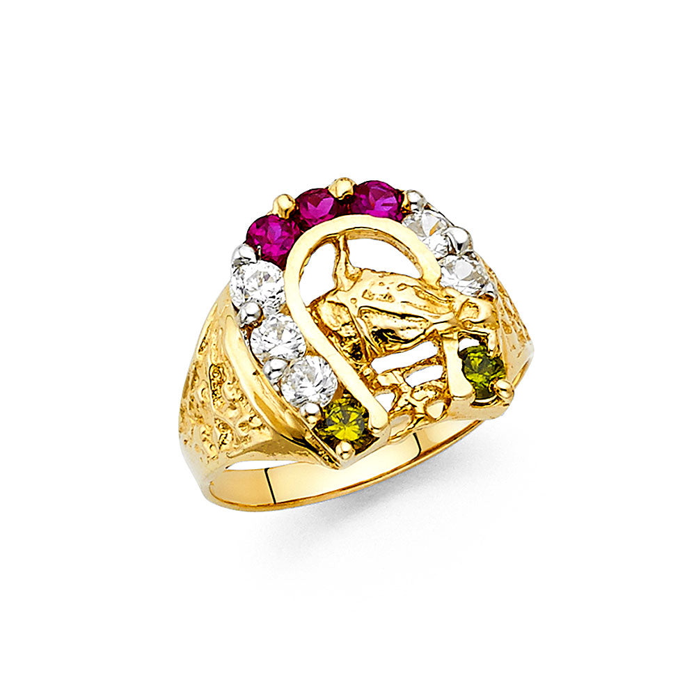14KY CZ LUCKY HORSESHOE MENS RING