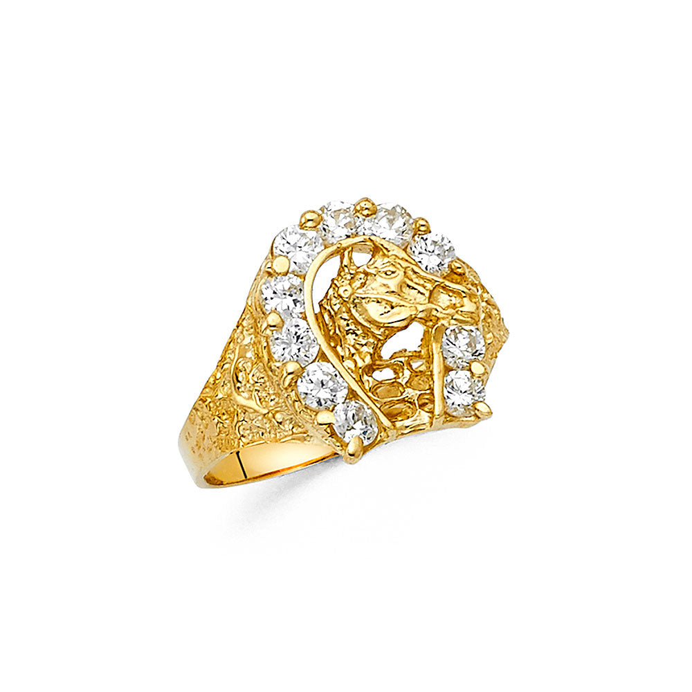 14KY CZ LUCKY HORSESHOE MENS RING
