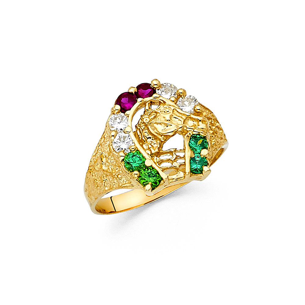 14KY CZ LUCKY HORSESHOE MENS RING