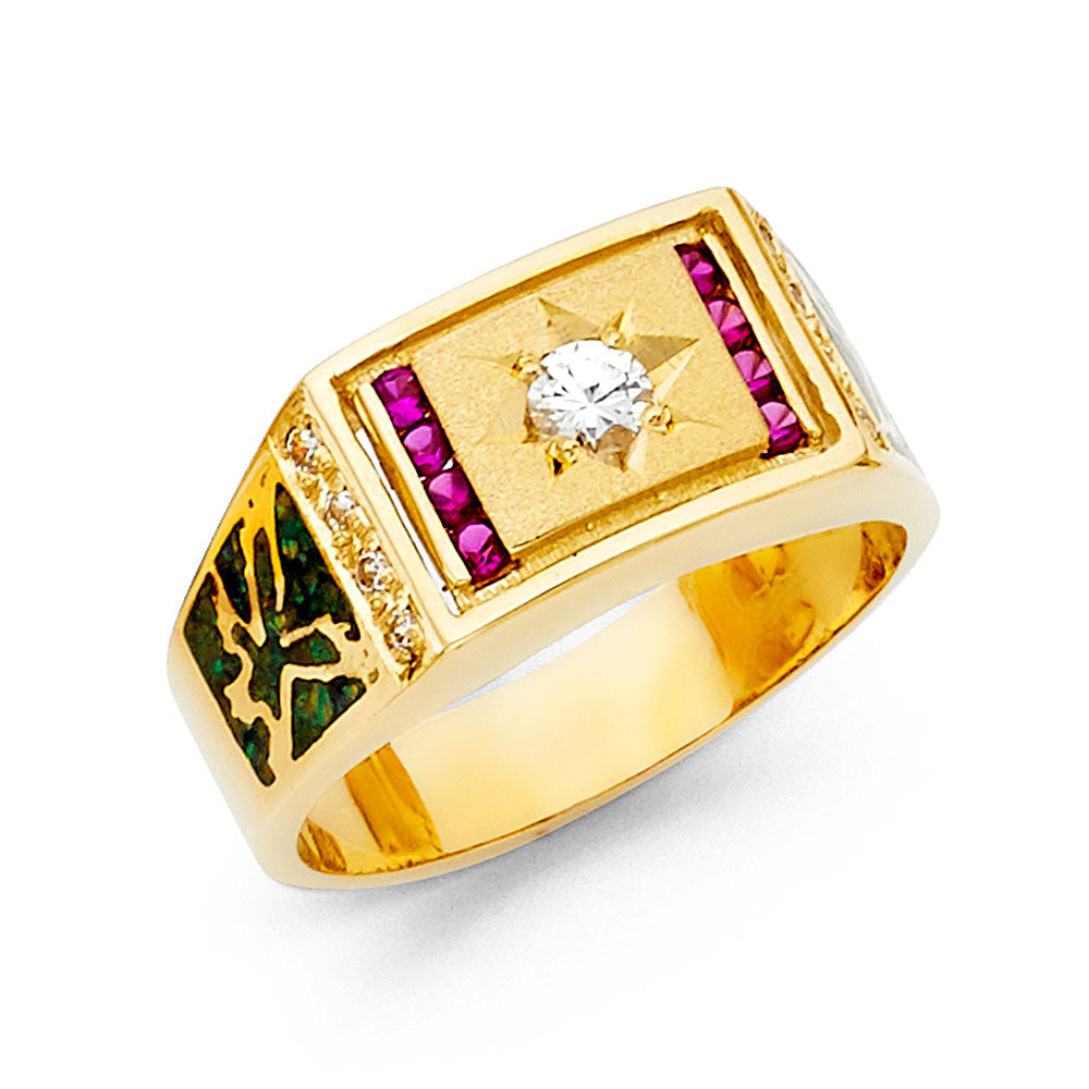 14KY CZ MENS RING w/Ruby