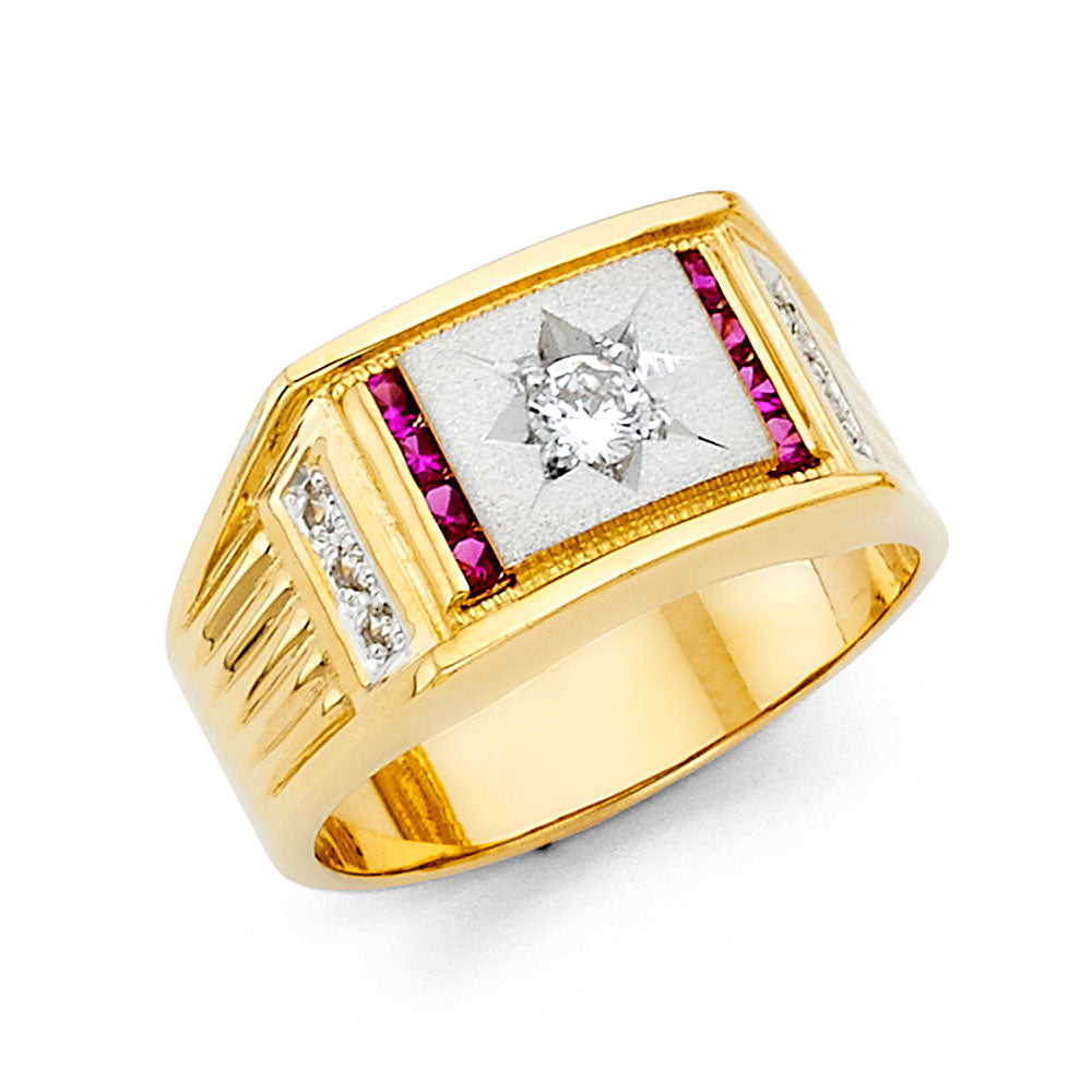 14KY CZ MENS RING w/Ruby
