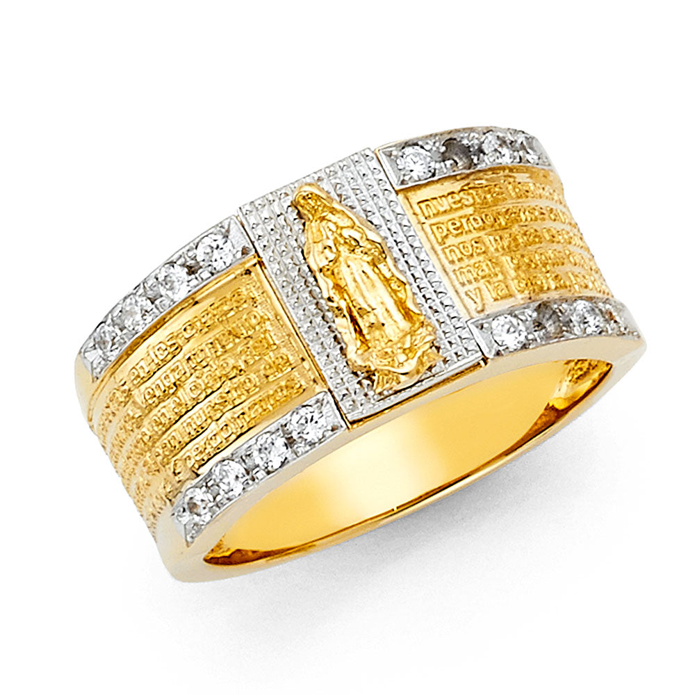 14K 2T CZ RELIGIOUS MENS RING