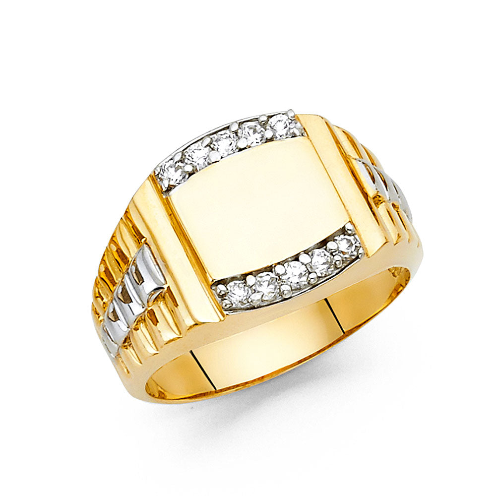 14K 2T CZ MENS RING