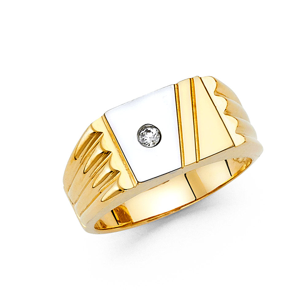 14K 2T CZ MENS RING