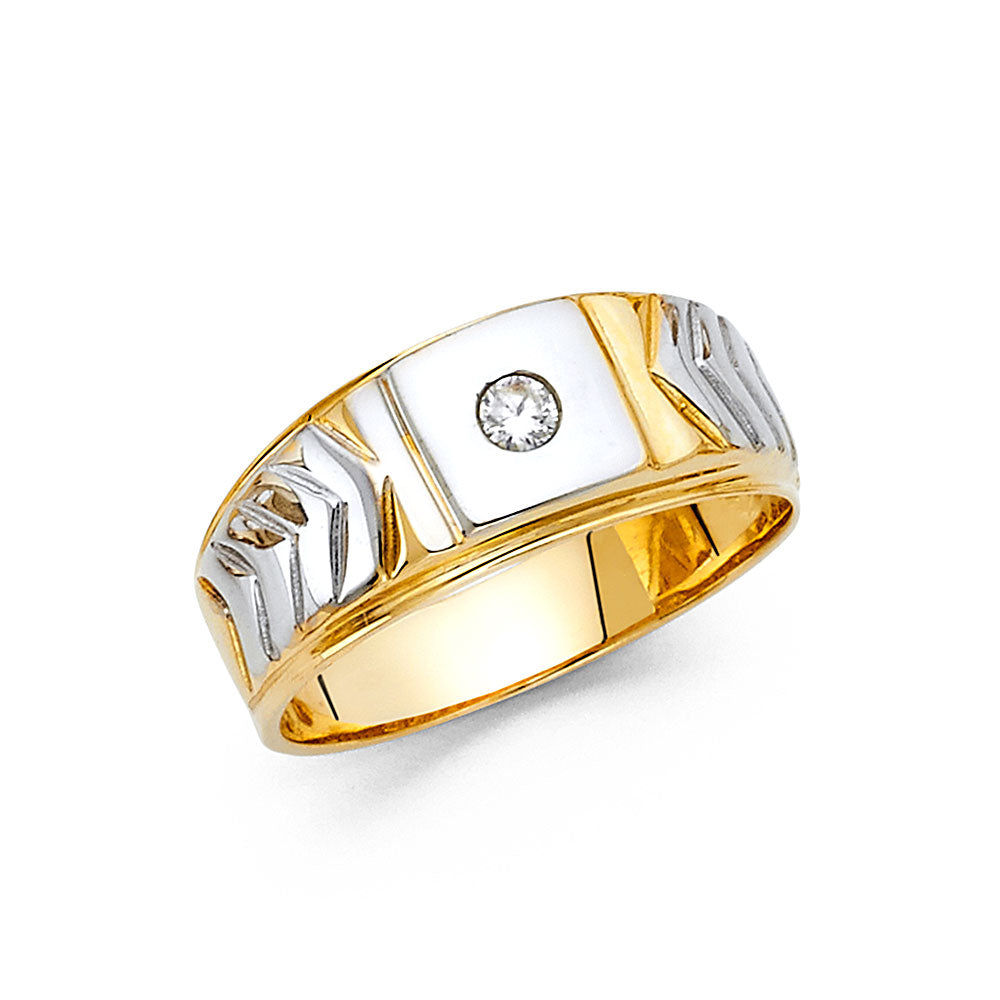 14K 2T CZ MENS RING