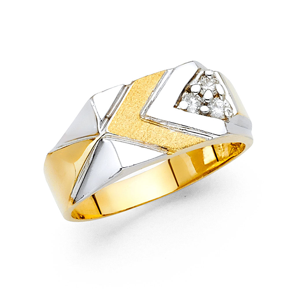 14K 2T CZ MENS RING