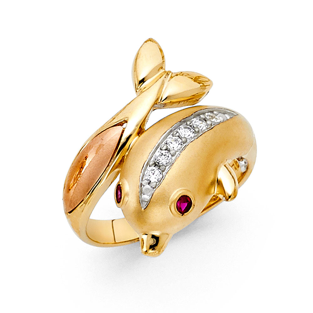 14K 2T CZ FANCY DOLPHIN RING