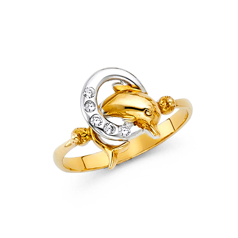 14K 3C CZ FANCY DOLPHIN RING