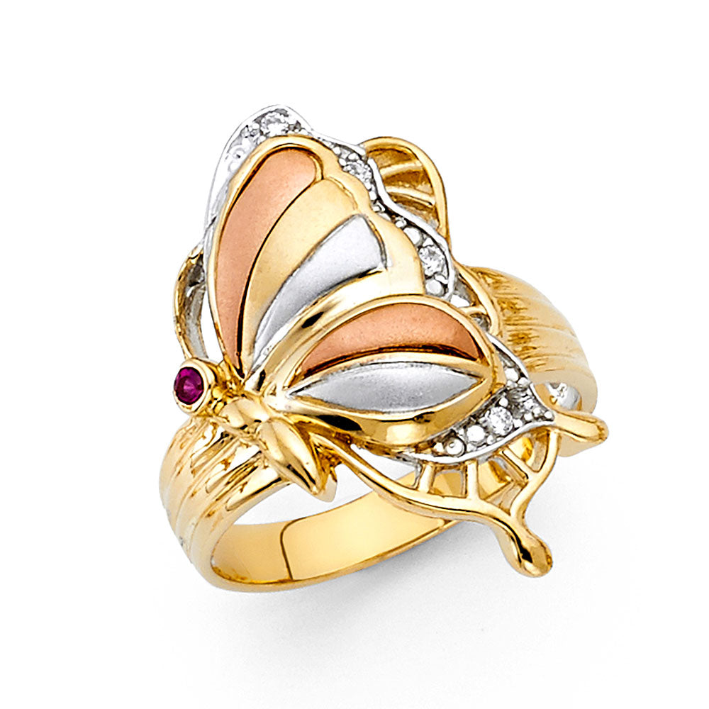 14K 3C CZ FANCY BUTTERFLY RING