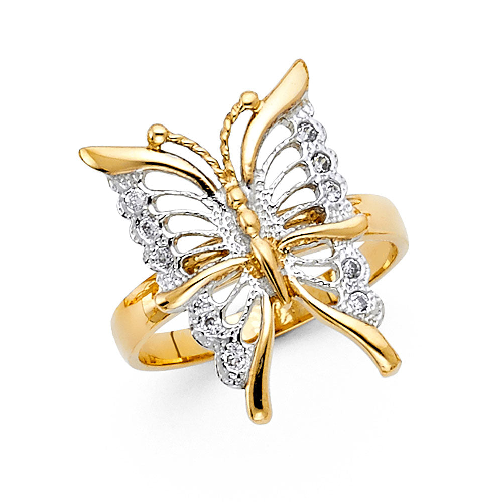 14K 2T CZ FANCY BUTTERFLY RING