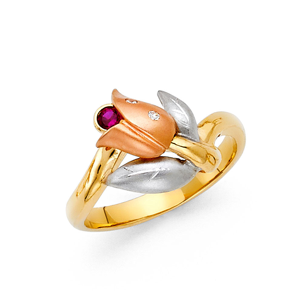 14K 3C CZ FANCY FLOWER RING