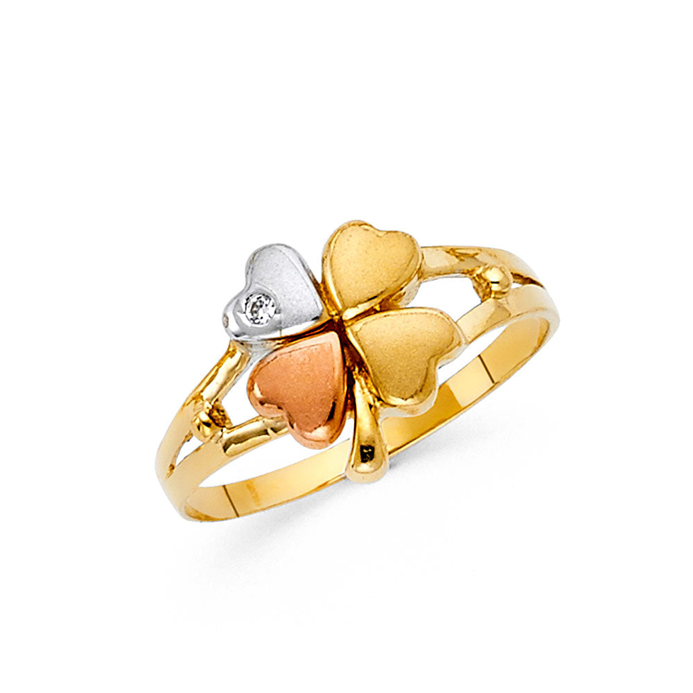 14K 3C CZ FANCY CLOVER RING