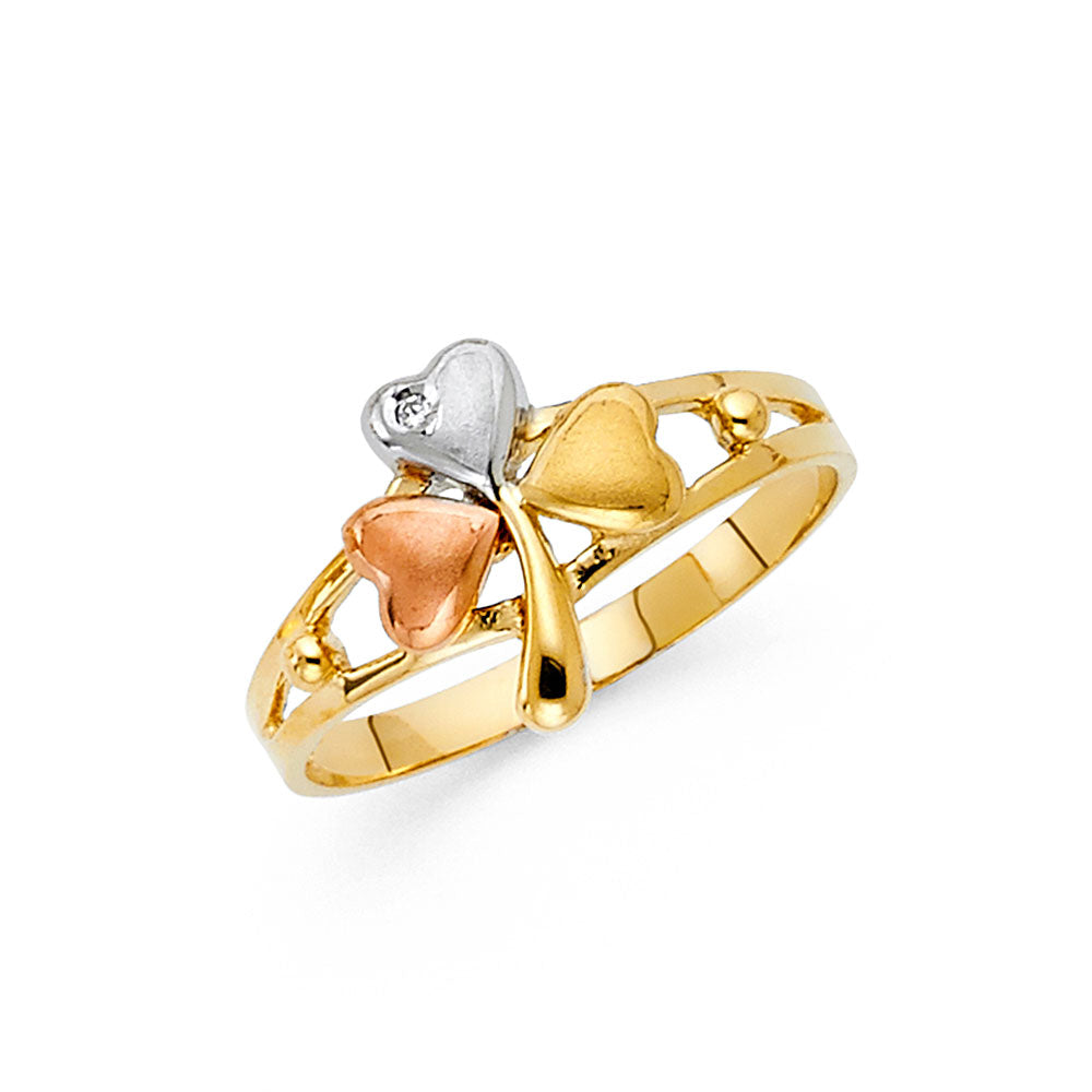 14K 3C CZ FANCY CLOVER RING