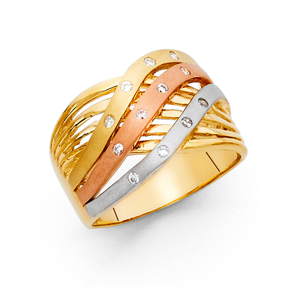 14K 3C CZ FANCY RING