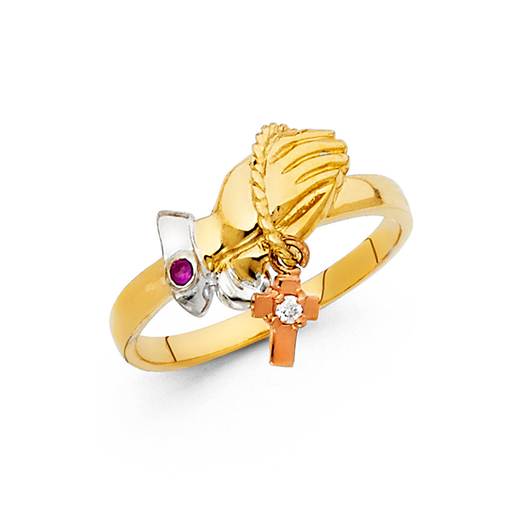 14K 3C CZ CRUCIFIX RING