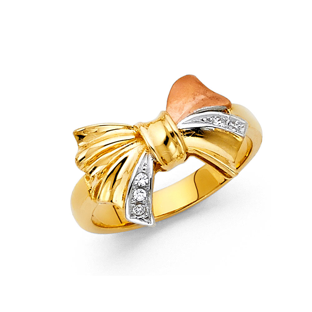 14K 3C CZ RIBBON RING