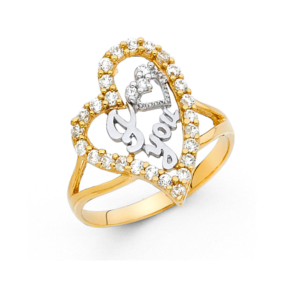 14K 2T CZ I LOVE YOU RING