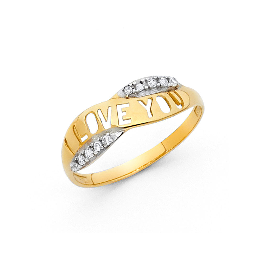 14K 2T CZ I LOVE YOU RING