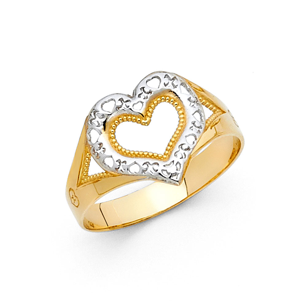 14K 2T FANCY HEART RING