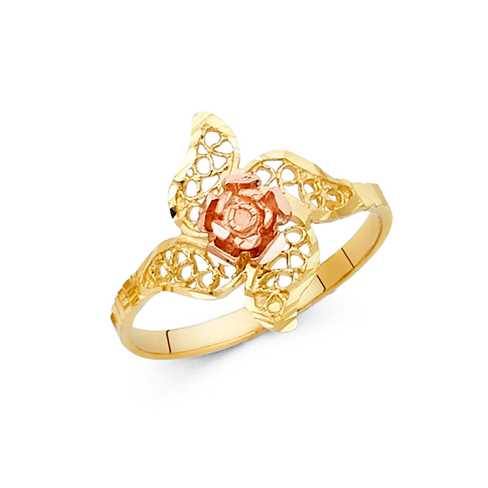 14K 2C FANCY FLOWER RING
