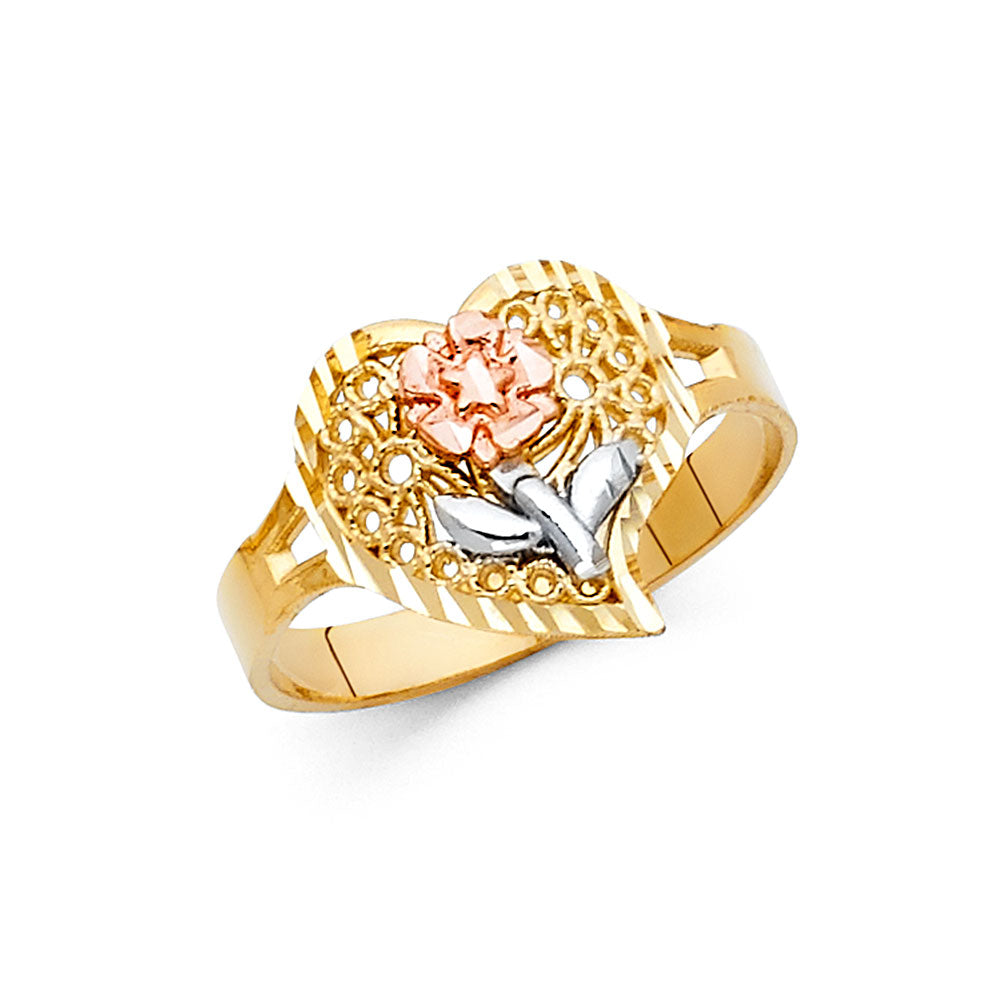 14K 3C FANCY FLOWER RING