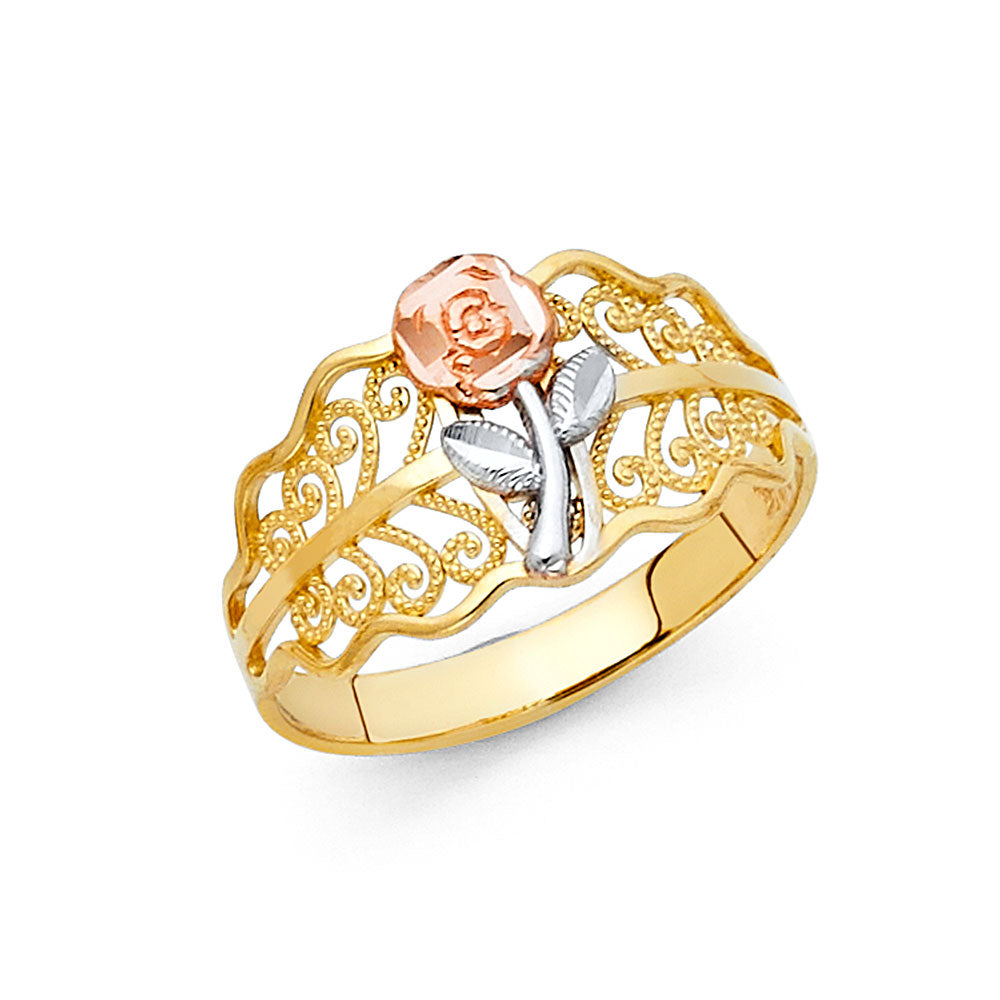 14K 3C FANCY FLOWER RING