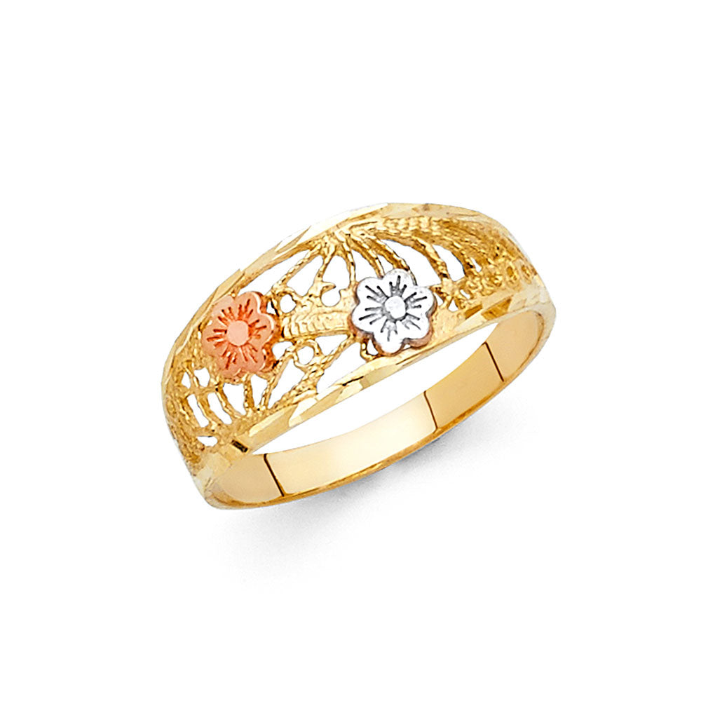 14K 3C FANCY FLOWER RING