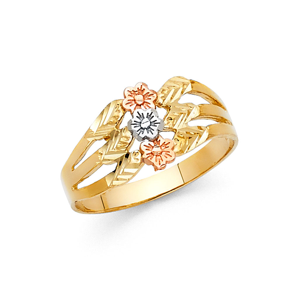 14K 3C FANCY FLOWER RING