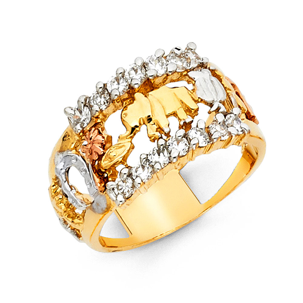 14K 3C CZ LUCKY RING
