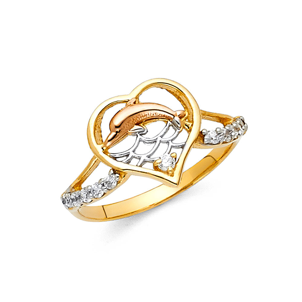 14K 3C FANCY DOLPHIN RING