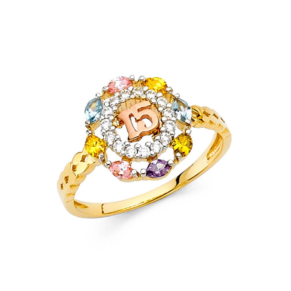 14K 2T CZ 15YEARS RING