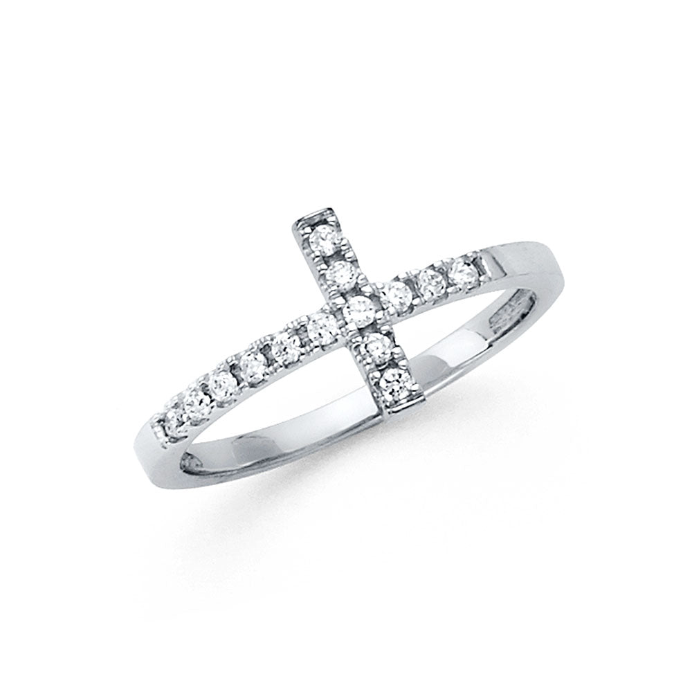 14KW SIDE WAY CZ CROSS RING