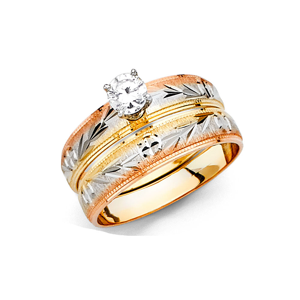 14K 3C LADIES CZ ENG RING