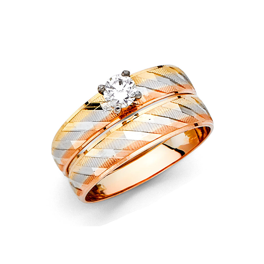 14K 3C LADIES CZ ENG RING