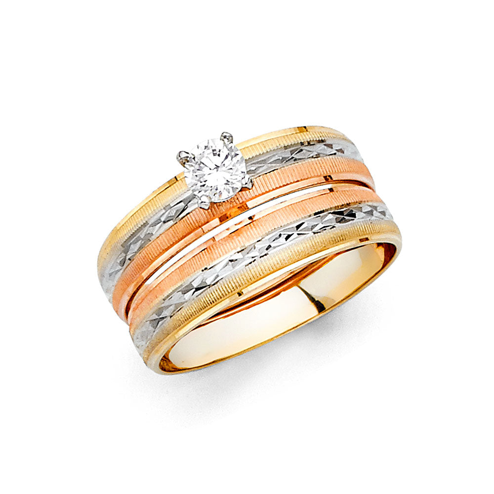 14K 3C LADIES CZ ENG RING