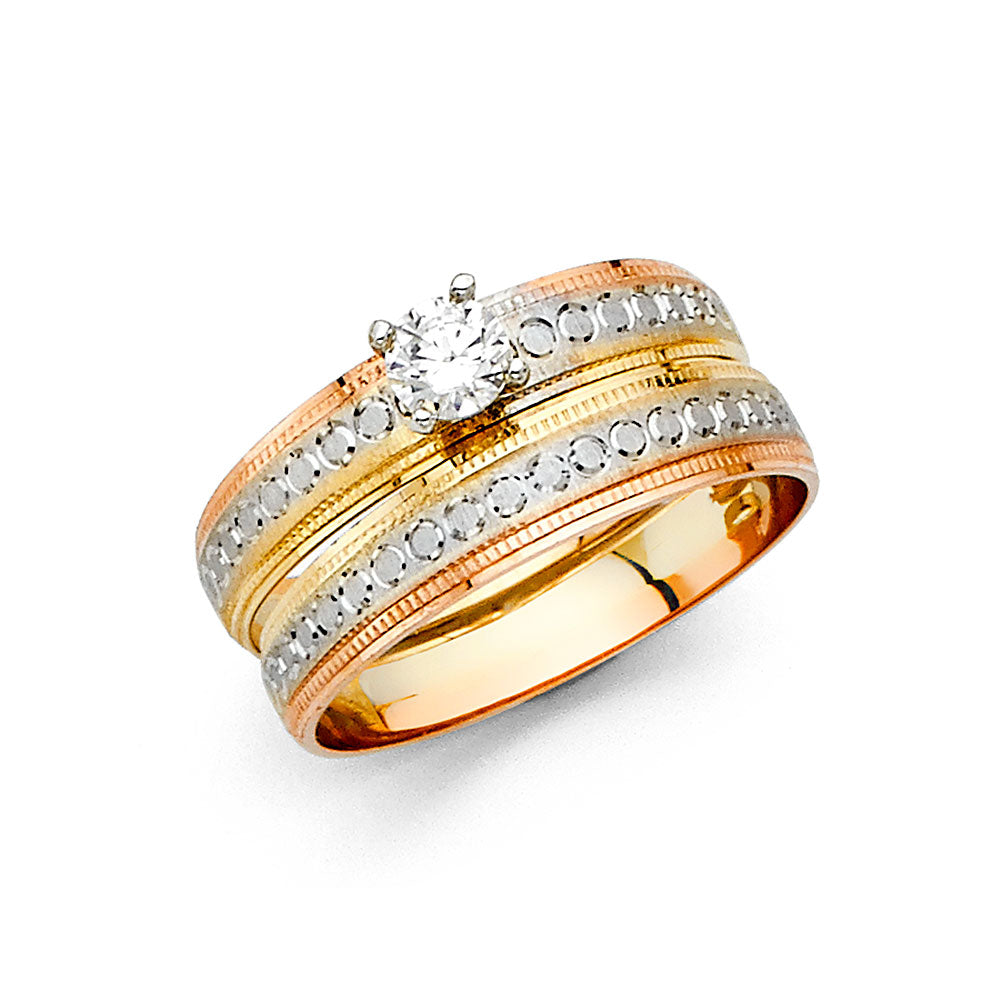 14K 3C LADIES CZ ENG RING