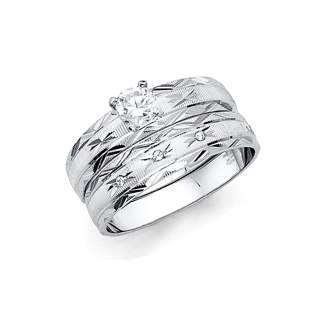 14KW LADIES CZ ENG RING