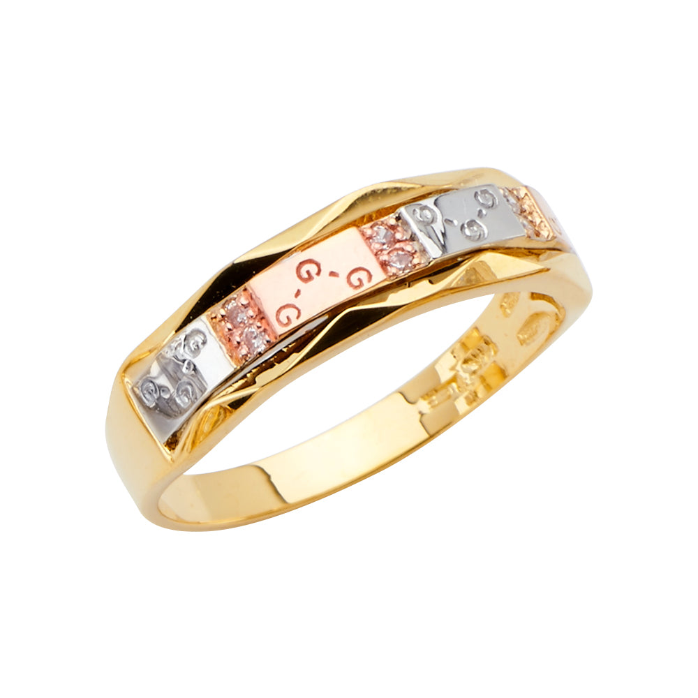 14K 3C CZ MENS WED BAND