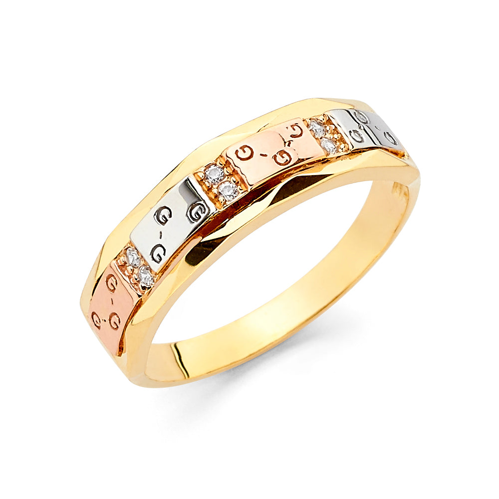 14K 3C CZ LADIES WED BAND