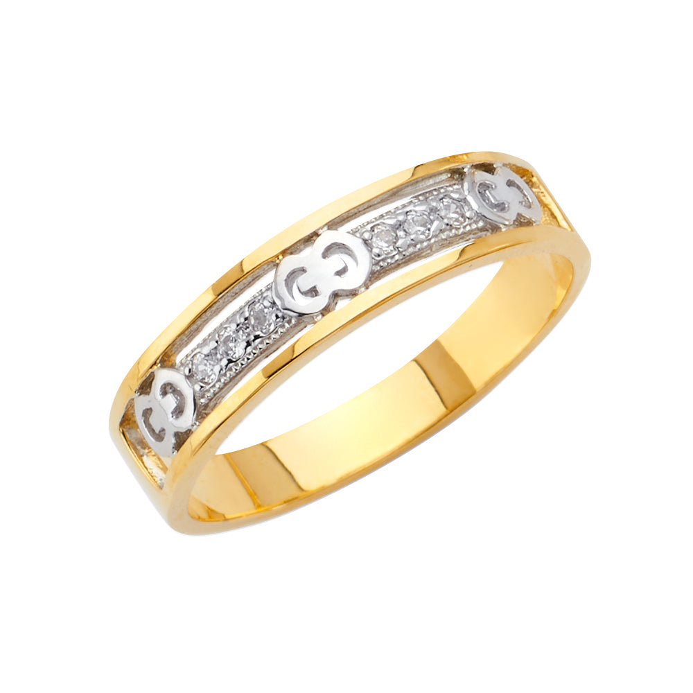 14K 2T CZ MENS WED BAND