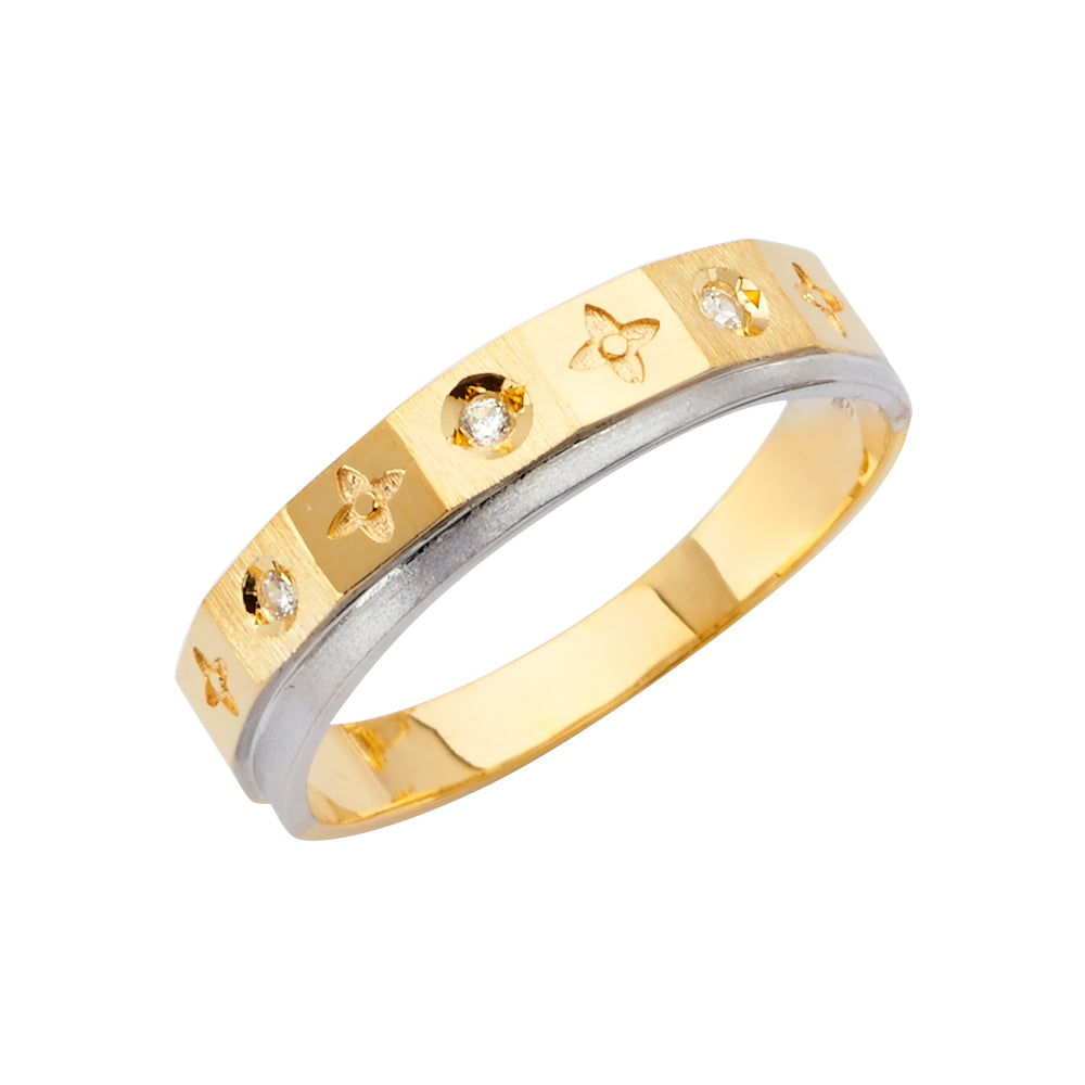 14K 2T CZ MENS WED BAND