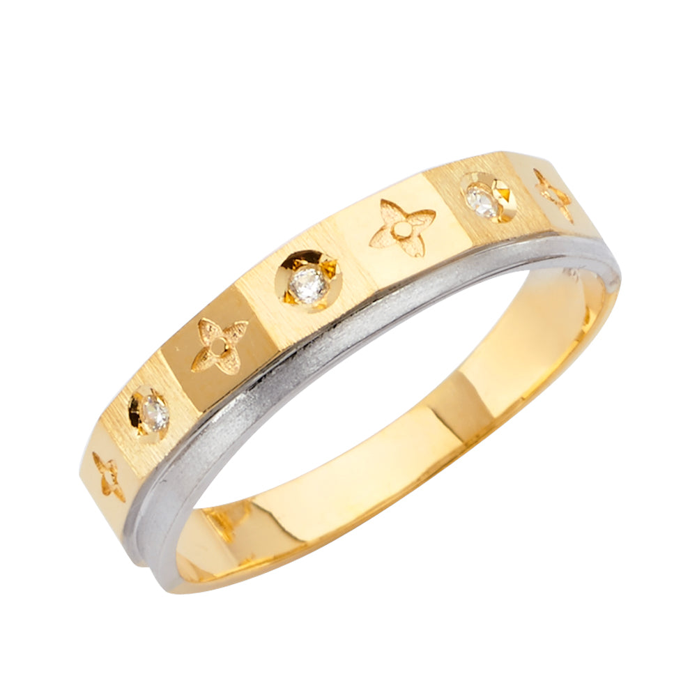 14K 2T CZ MENS WED BAND