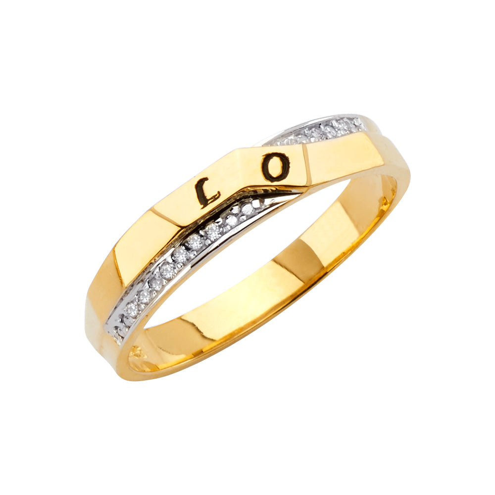 14K 2T CZ MENS WED BAND