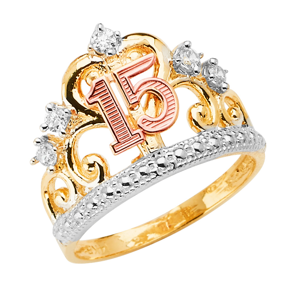 14K 3C 15 YEARS CROWN CZ RING