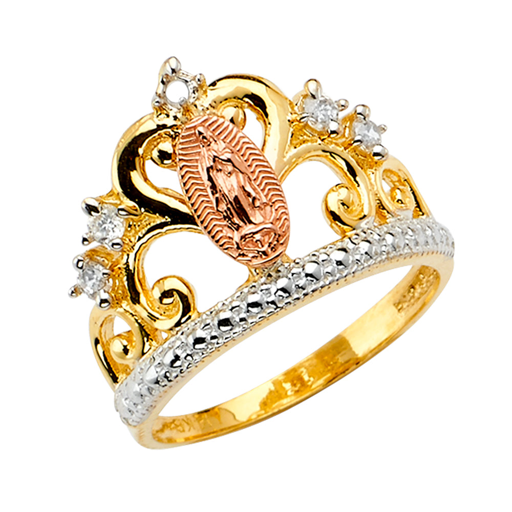 14K 3C GUADALUPE CROWN CZ RING