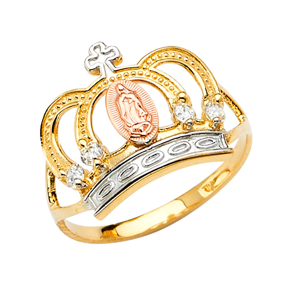 14K 3C GUADALUPE CROWN CZ RING