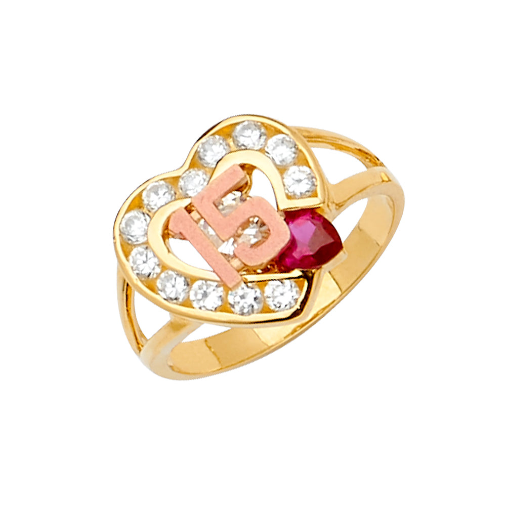 14K 2Tone CZ 15 Years Ring / Half Set